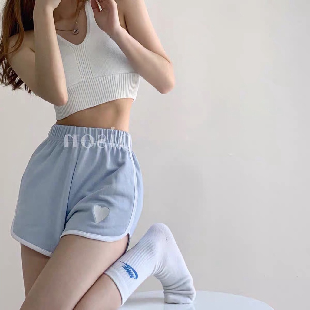 Quần đùi short nữ Viền Tim cạp chun freesize đen trắng ghi xanh phom ôm tôn vòng 3 tập gym yoga mặc nhà hè thun C820
