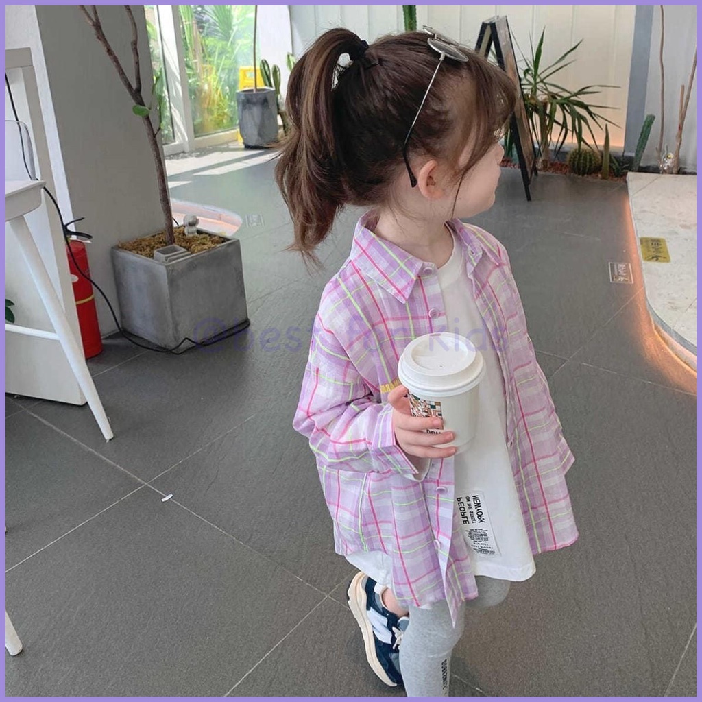 Áo Sơ Mi Cotton Dáng Dài Họa Tiết Kẻ Sọc Thời Trang Mùa Xuân Phong Cách Hàn Quốc Cho Bé Gái