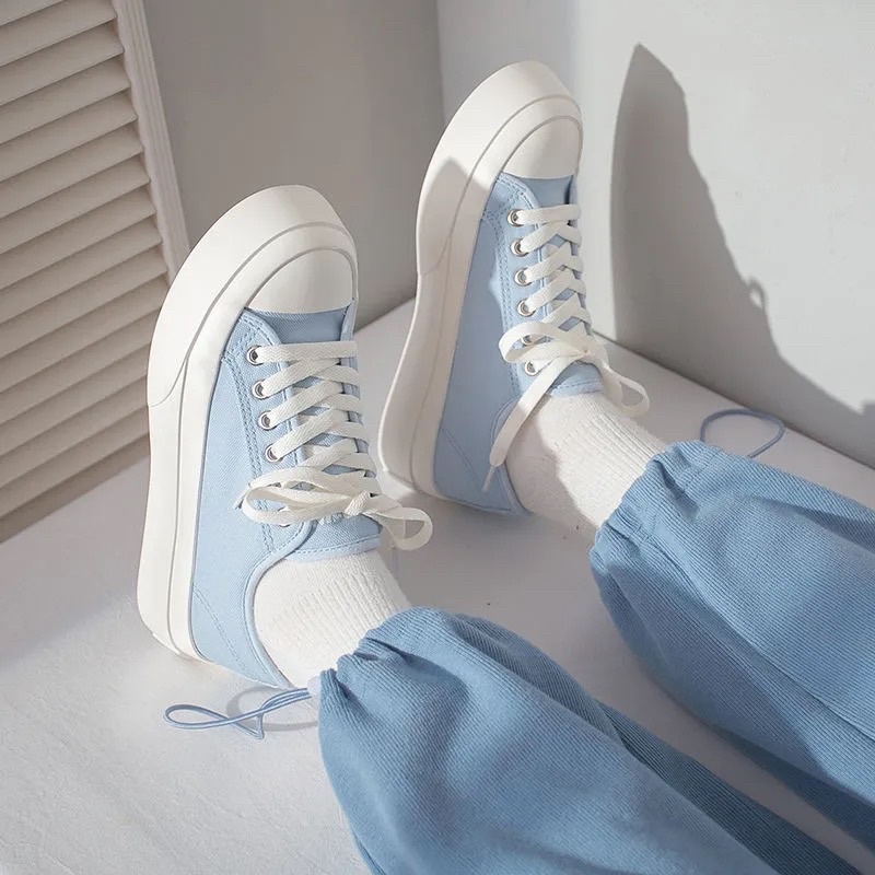 Giày Thể Thao, Giày Vải Sneaker Nam Nữ Basic Màu Hồng Xanh Đen Trắng Pastel Đế Bằng Bánh Mì Hàng Quảng Châu Loại 1