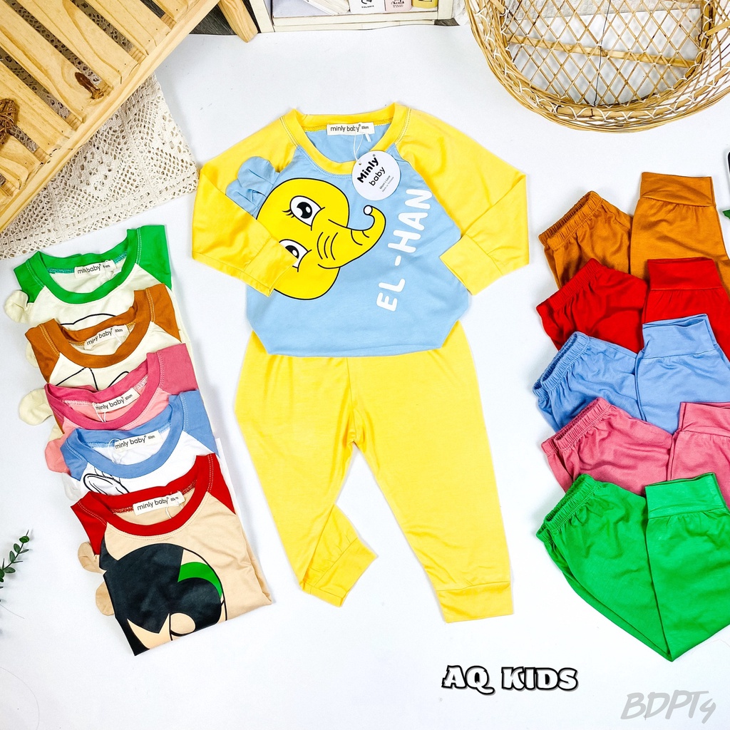 [BÉ 19-28KG] Bộ Quần áo Tay Dài, Quần Dài Bé Trai Bé Gái Hiệu Minlybaby, Thiết Kế Phối Tai Thú Ngộ Nghĩnh đáng Eo BDPT4