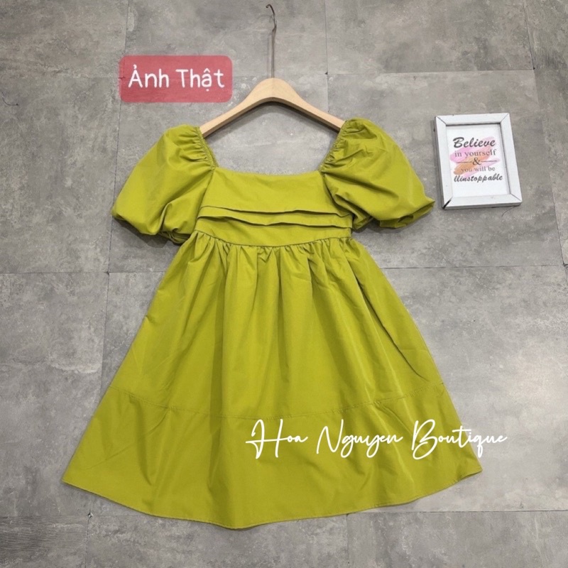 VÁY BABYDOLL XANH NÕN CHUỐI NƠ SAU TAY BỒNG SIÊU XINH