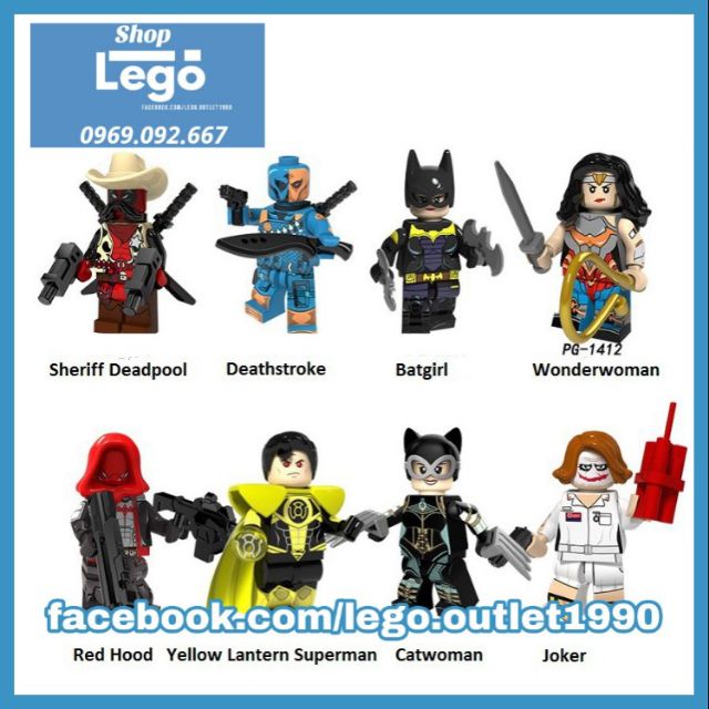 Xếp hình Deadpool Deathstroke Wonderwoman DC Joker Batgirl Red Hood Yellow Lantern Catwoman Lego Minifigures POGO PG8158