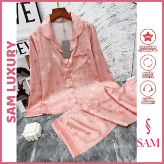 Bộ mặc nhà lụa vân Sam luxury, pijama lụa dài tay cao cấp