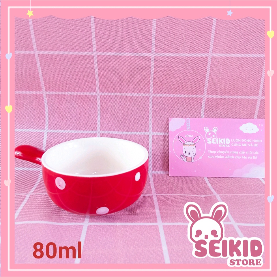 Bát Sứ Ăn Dặm Cao Cấp Hình Gáo Chấm Bi Đủ Màu Seikid Store 80ml V23