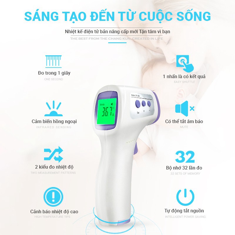 Nhiệt kế hồng ngoại điện tử GP-300 Máy đo nhiệt chính xác, đo nhiệt độ nhanh chóng trong không cần chạm, ghi nhớ 32 lần