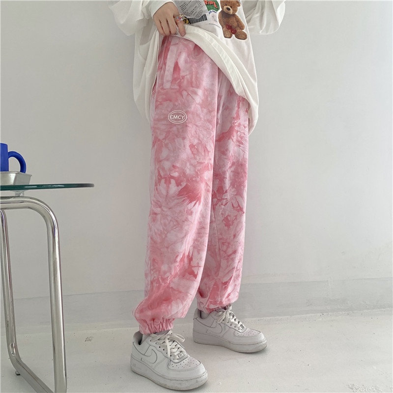 Quần thể thao mỏng màu loang dáng rộng lưng thun có độ co giãn thời trang thu đông cho nam nữ