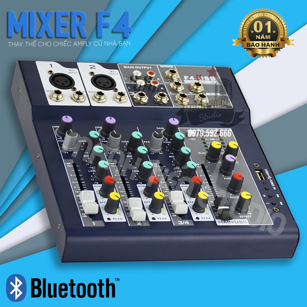 Trọn bộ combo mixer F4 bluetooth + Micro K320 tặng full phụ kiện karaoke livestream thu âm cực hay bảo hành vàng 12 thág