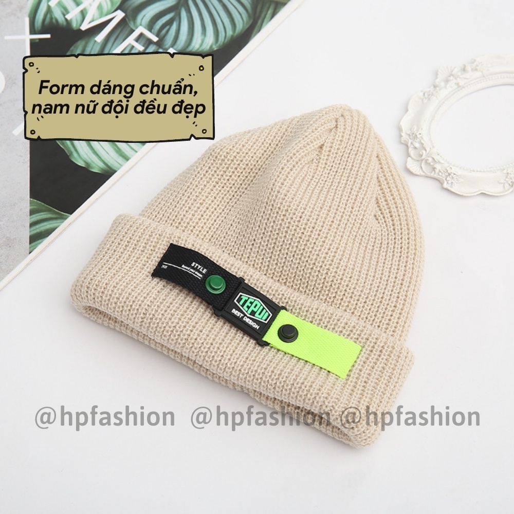 Mũ len dệt kim beanie Thêu TEPUI Hàn Quốc thời trang unisex thu đông giữ ấm cho nam nữ