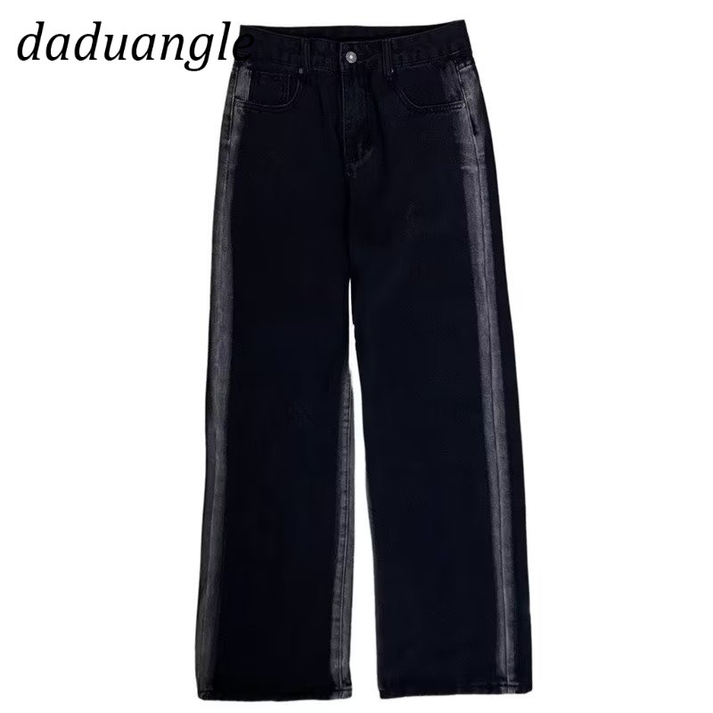 Quần jean Daduhey màu đen phối Gradient lưng cao ống rộng thời trang đường phố Mỹ cao cấp cho nữ