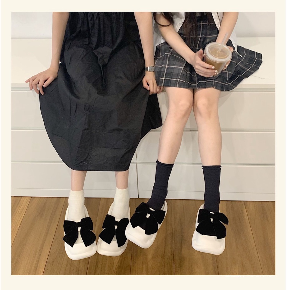 V03-Dép bánh mỳ nữ, DÉP SỤC NƠ ĐEN sẵn hàng siu hot