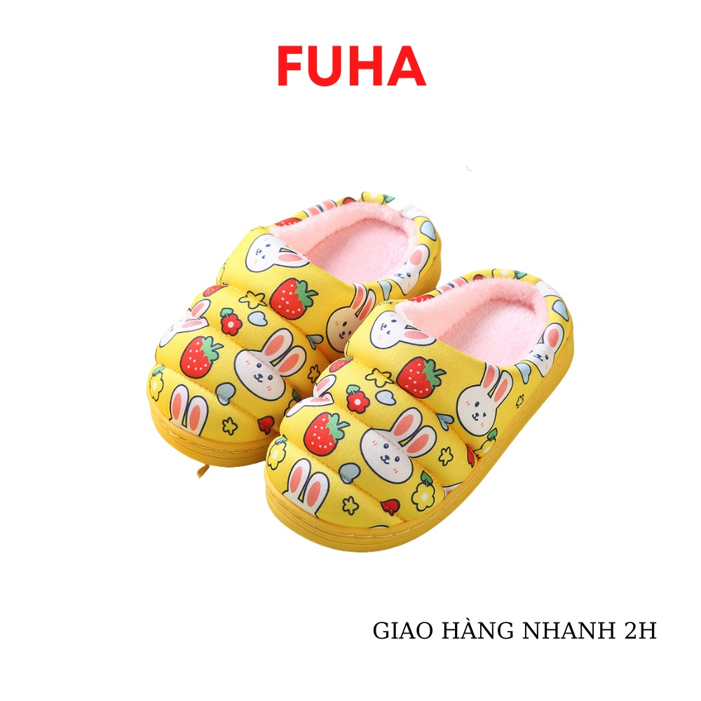 Dép bông trong nhà cho bé FUHA, dép lông mùa đông hình Doremon - Hello Kitty -Thỏ dễ thương