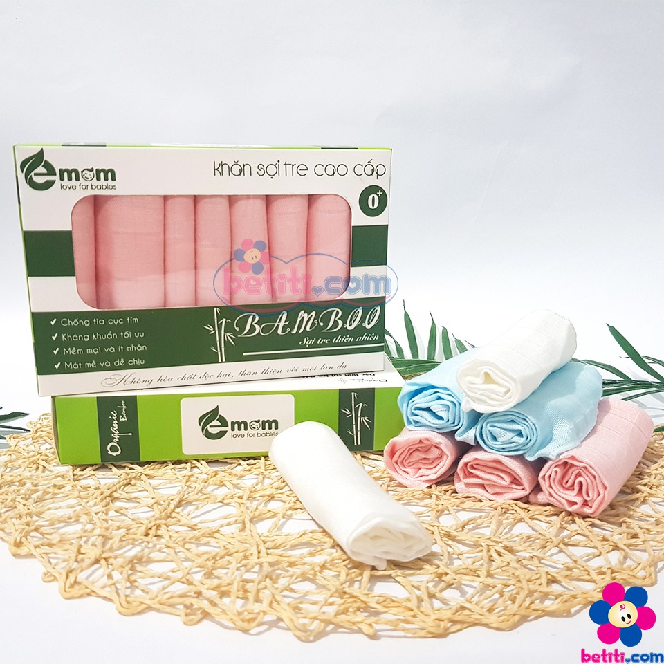 Hộp 8 Chiếc Khăn Sữa Xô Sợi Tre Bamboo Cao Cấp Emom - 8938517691096