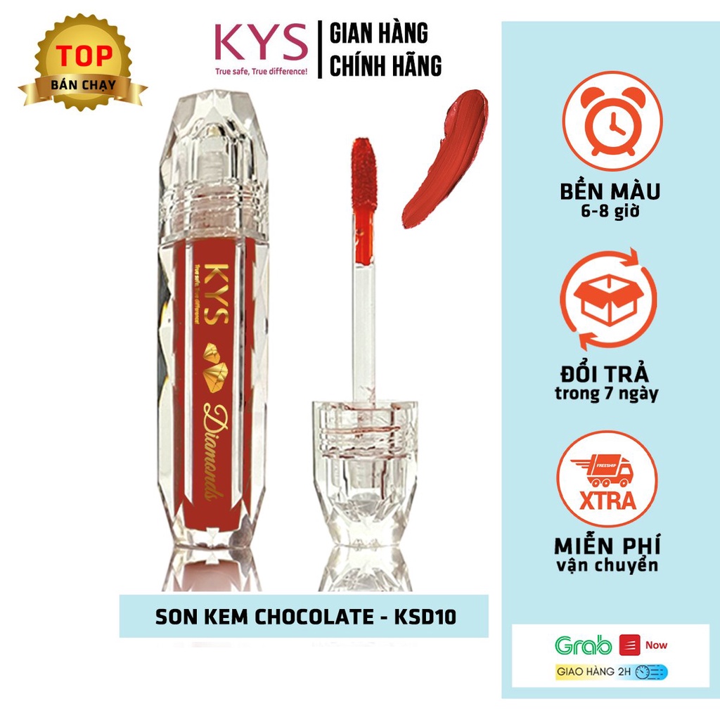 Son kem lì Chocolate KYS Đỏ Cam Diamonds bản mới 3gr