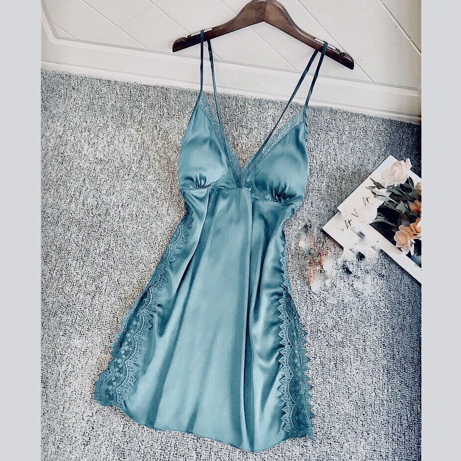 Đồ ngủ sexy / Đầm 2 dây phối ren eo, ngực phối lưới, chất liệu satin cao cấp loại 1, mềm mịn mát, freesize dưới 65kg Sex