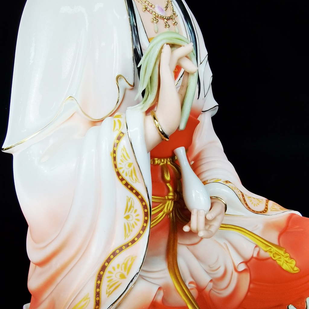 Tôn Tượng Quan Âm Ngồi  Áo Phối Đỏ Bằng Sứ Đức Hóa Cao Cấp - Phật Giáo Tường Thuận