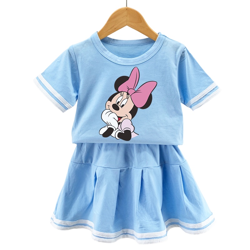 Set Đồ Thể Thao 2 Món Phối Áo Thun In Hình Chuột Mickey Dễ Thương Cho Bé Gái