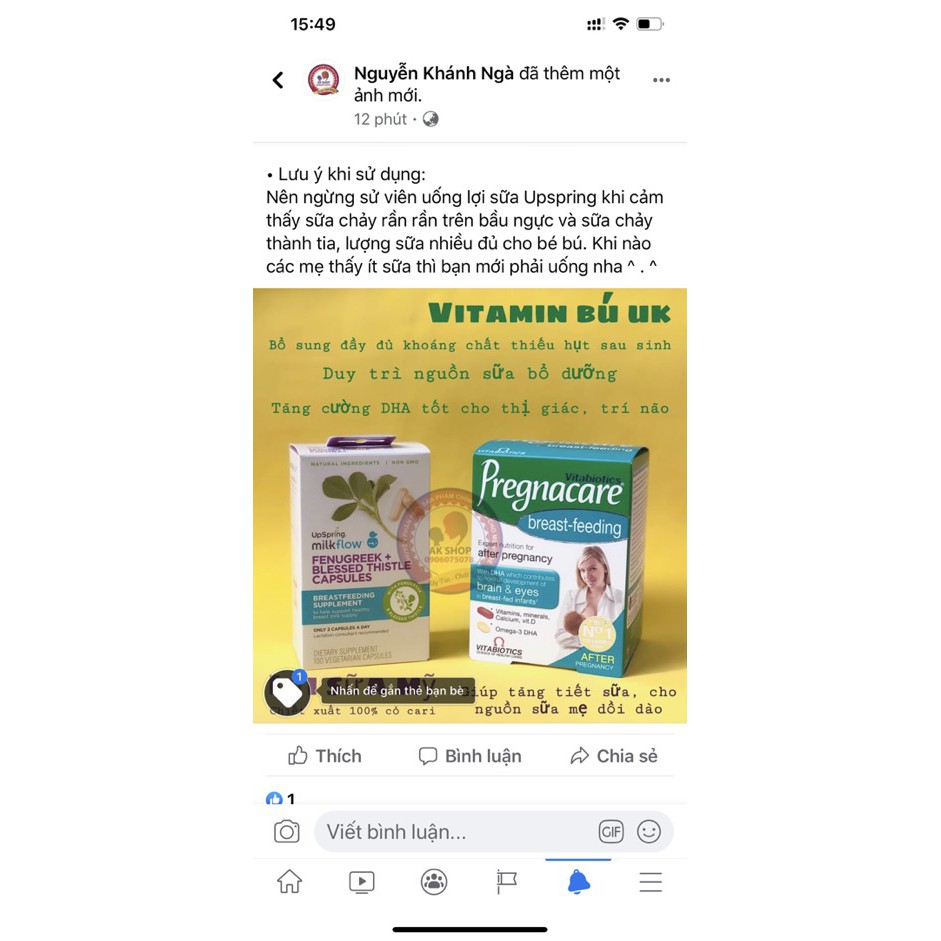 Combo lợi sữa Pregnacare breastfeeding và cỏ lợi sữa Mỹ Upspring Milkflow hàng chuẩn hãng