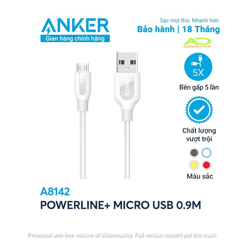 Cáp sạc ANKER PowerLine+ Micro USB dài 0.9m kèm bao da- A8142