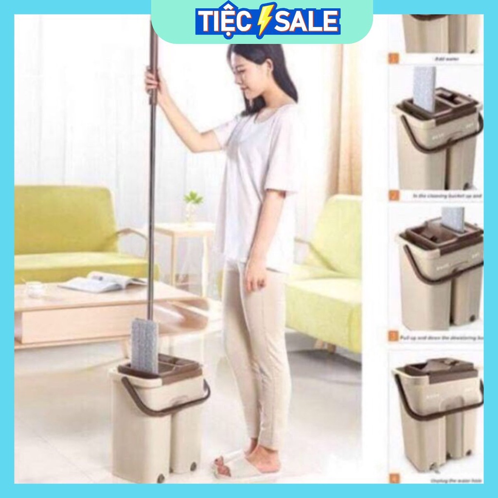 Bộ Chổi Lau Nhà Tự Vắt Kèm Thùng Tặng kèm 2 miếng bông lau