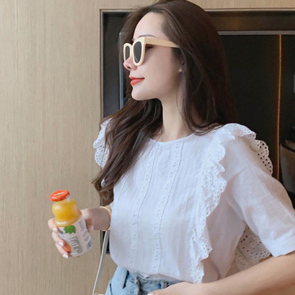 Áo kiểu tay ngắn màu trắng sành điệu dành cho nữ