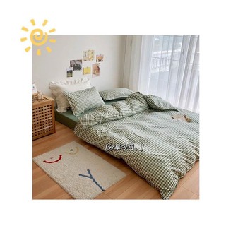 Bộ chăn ga poly nhập khẩu có ruột dày- mẫu kẻ caro xanh lá