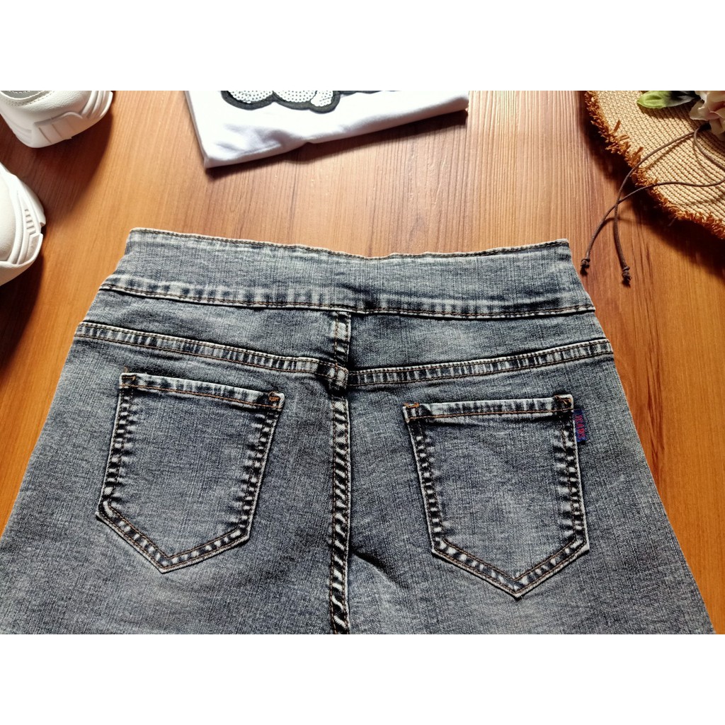 Quần sọt jean nữ hàng co giãn mạnh lưng cao có size đại màu xám từ 35-70kg
