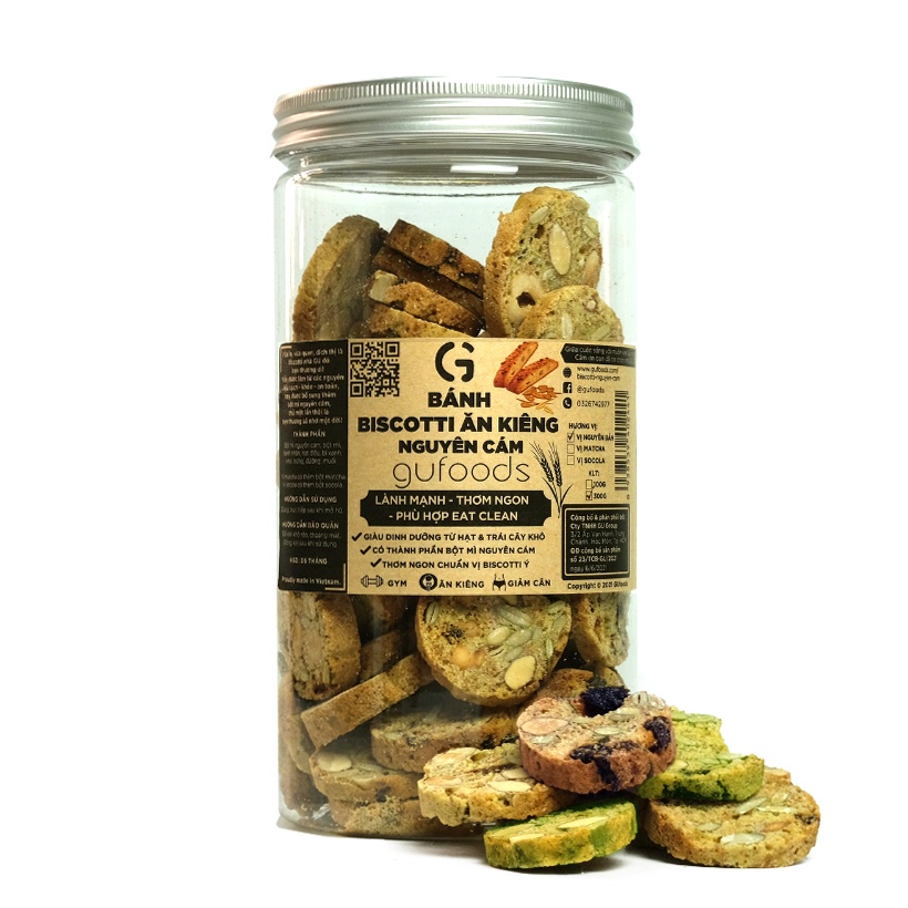 [Gift] Bánh Biscotti ăn kiêng Nguyên cám GUfoods - Lành mạnh, Thơm ngon, Phù hợp Eat clean - Mix 3 vị, 300g