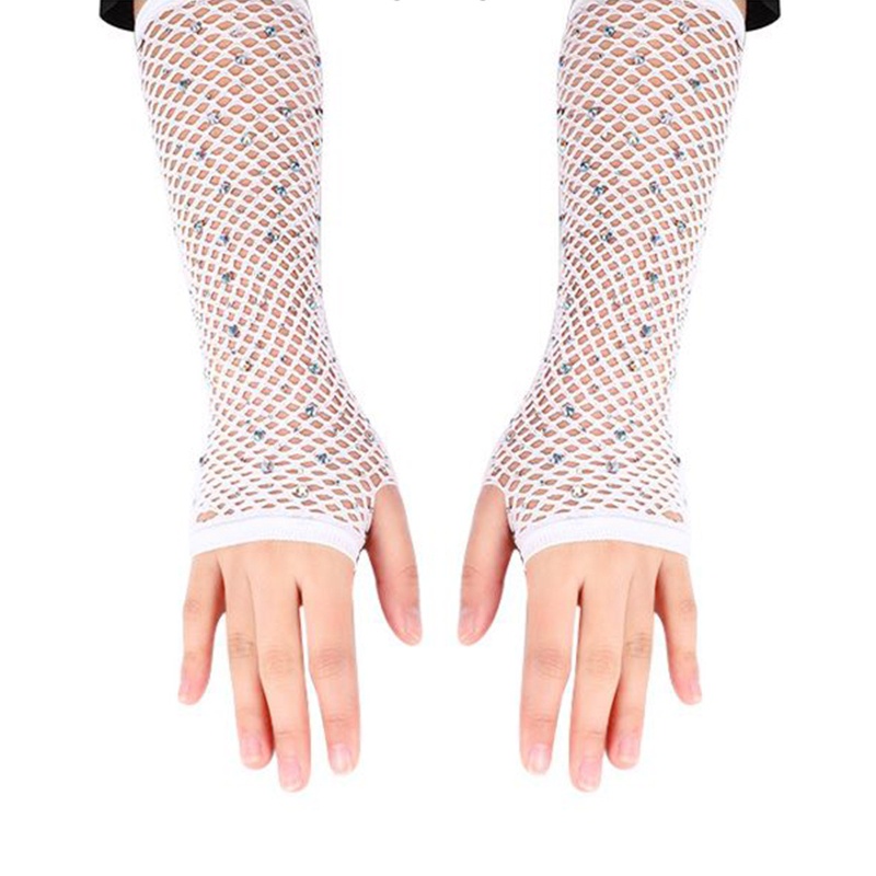 Găng Tay Lưới Hở Ngón Đính Đá Lấp Lánh Cho Nữ