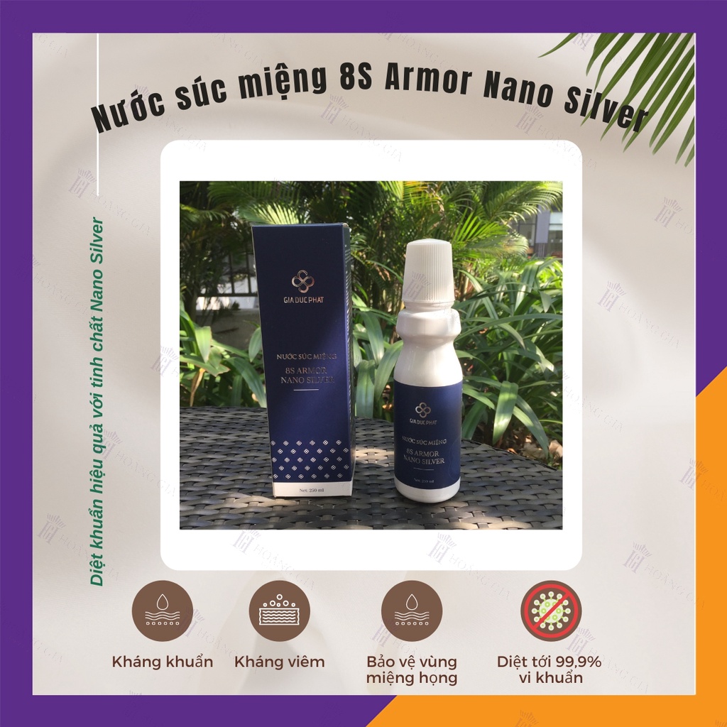 Nước Súc Miệng 8S Armor Nano Silver 250ml - Tinh Chất Nano Bạc Nguyên Chất Dùng Vệ Sinh Vùng Miệng Họng
