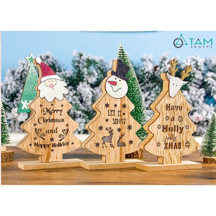 Hộp đèn Giáng sinh cây thông Noel gỗ tự nhiên XMAS-TREE-12