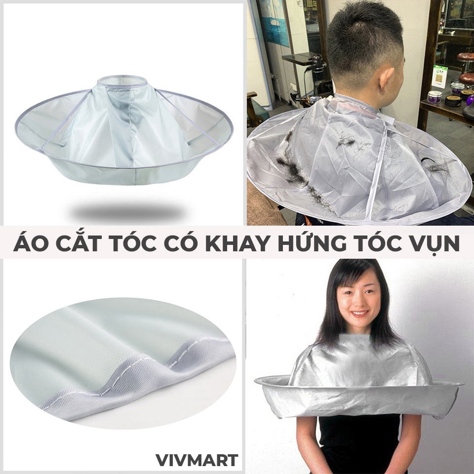 ✅ Áo Choàng Cắt Tóc Chống Thấm Nước Có Khay Hứng Chống Rơi Tóc Vụn Rơi Ra Sàn Khi Căt Tóc Tại Nhà, Salon Tóc