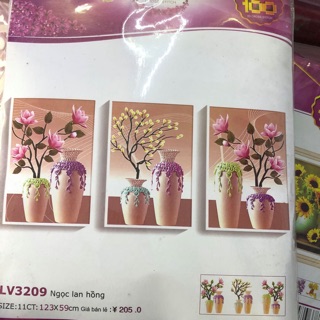 Tranh thêu bình hoa Ngọc Lan Hồng (kt123x59cm)