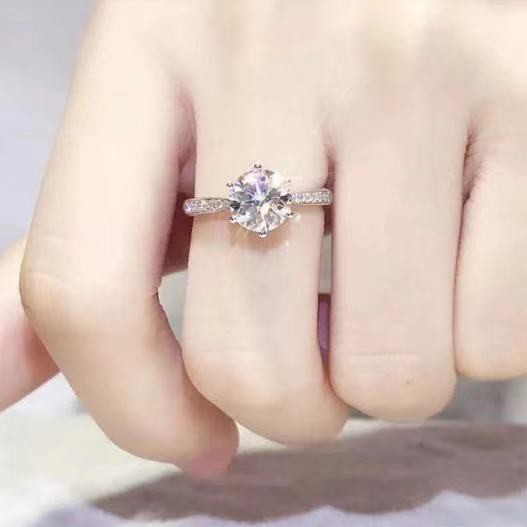 PT950 nhẫn kim cương bạch 1 carat chính hãng màu D moissanite nữ vàng trắng 18k đôi nam