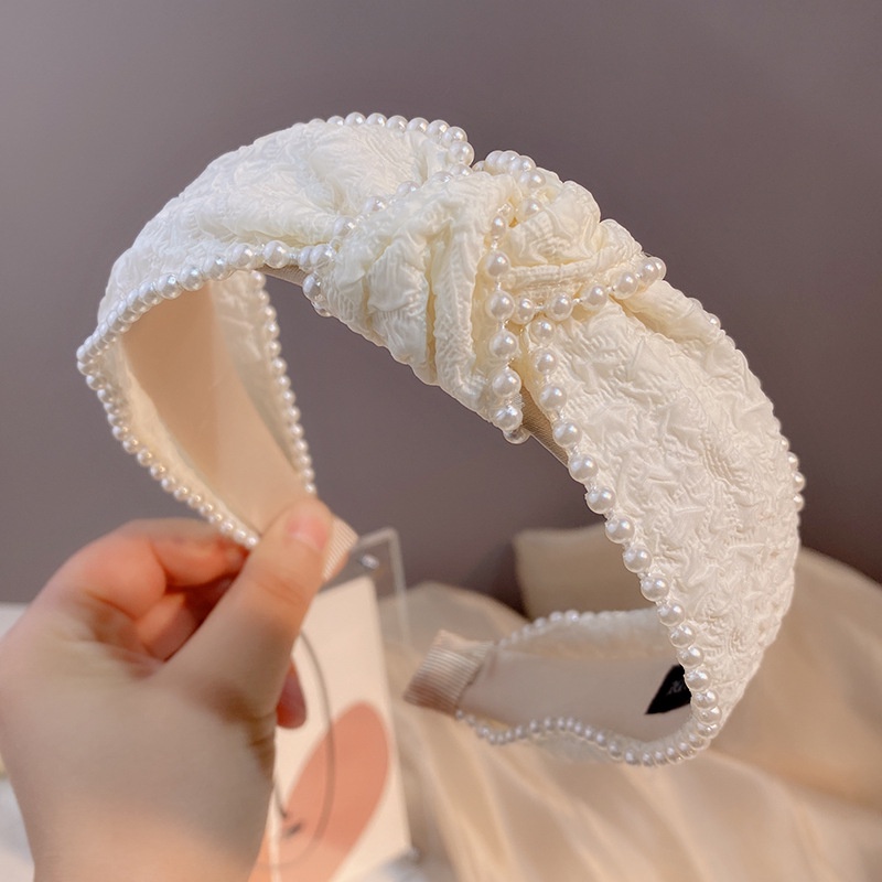 Băng Đô Cài Tóc Đính Ngọc Trai Trắng Sữa Phong Cách Hoàng Gia Hàn Quốc Cho Nữ