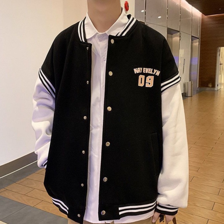 áo bomber bóng chày phối tay trắng 09/ Áo Bomber Bóng Chày Chất Nỉ Phối tay trắng dáng thể thao NV