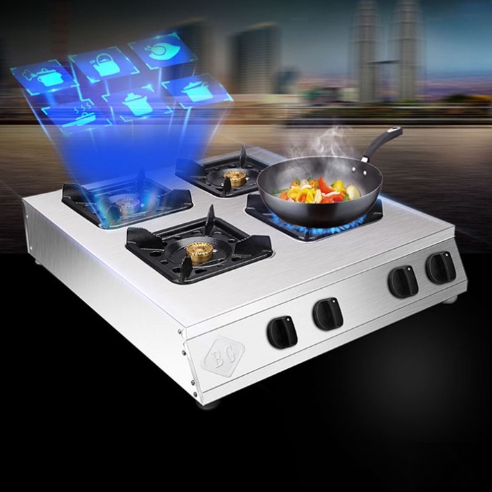Bếp gas 4 họng vuông chuyên dùng nấu mỳ cay, chế biến các món ăn nhanh