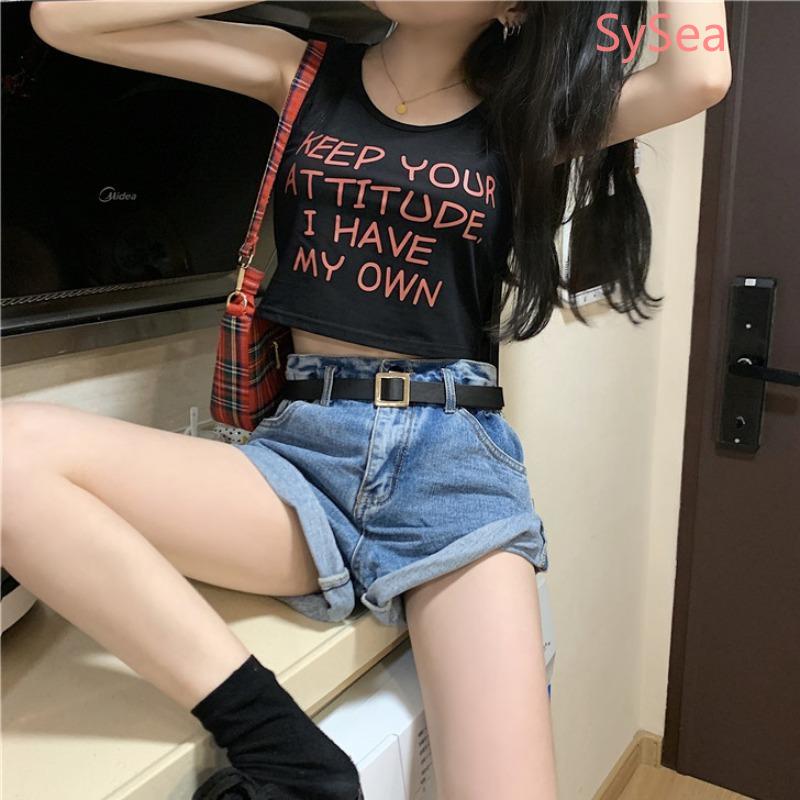 Womens Summer Cotton Slim Letter Sports Vest Student Casual Tank Top