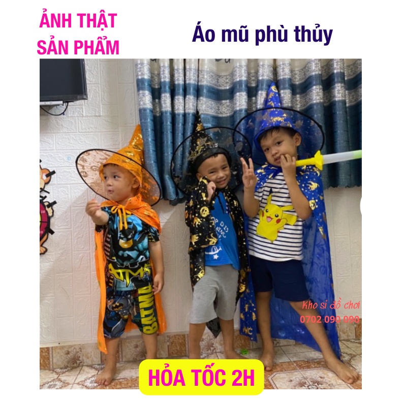 Bộ Mũ + áo choàng Haloween - mũ phù thuỷ Halloween cho bé trai, bé gáí