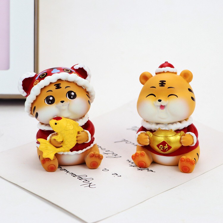 [ Big Size] Set 2 chú hổ mô hình: Thần Tài, Vượt Vũ Môn cao 10cm dùng làm quà tặng, trang trí góc làm việc nhà cửa  Ráp