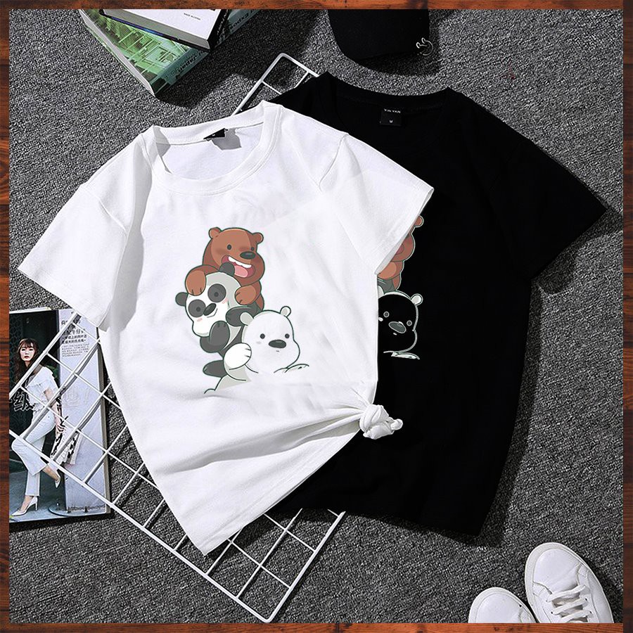 Áo thun tay lỡ form rộng in 3 chú gấu dễ thương vải dày mịn 2020TN1023