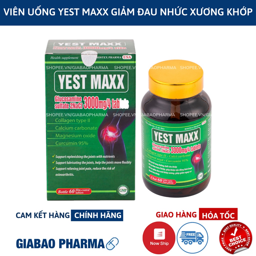 Viên uống bổ xương khớp YES MAX bổ sung glucosamin hỗ trợ giảm đau mỏi xương khớp – Hộp 60 viên