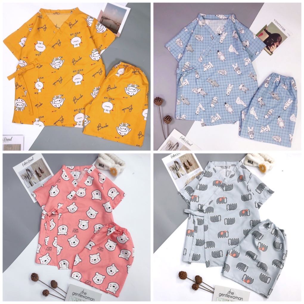 Bộ đồ ngủ kimono đùi chất kate mềm freesize&lt;60kg