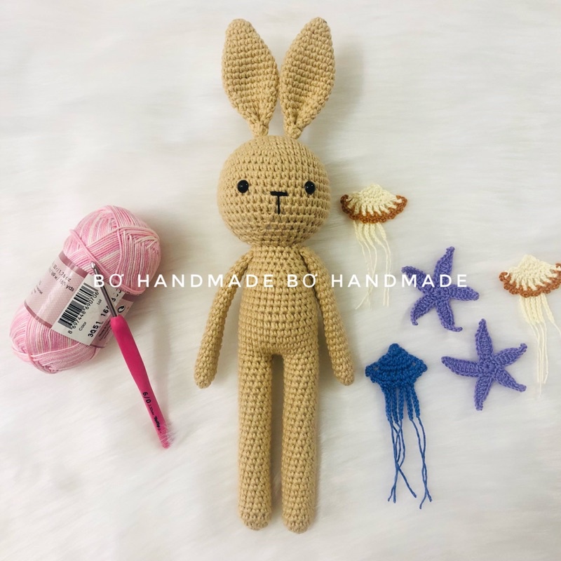 THỎ ❤️ (NGỦ) ❤nhồi bông móc thủ công bằng len handmade sợi cotton 100% cực xinh cho bé YÊU - bóng - bền - đẹp - an toàn