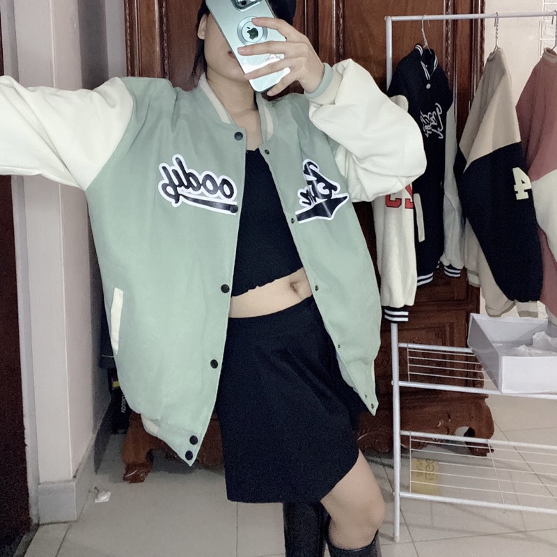 Áo Bomber Nhung Tăm 2 Lớp Áo Khoác Bóng Chày Thể Thao Số 23 Dáng Thụng Rộng