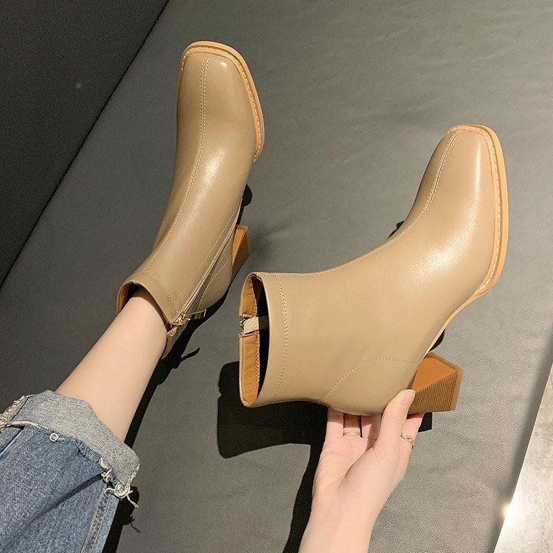 Bốt nữ da lỳ khóa giữa nữ tính nhẹ nhàng - Boots nữ