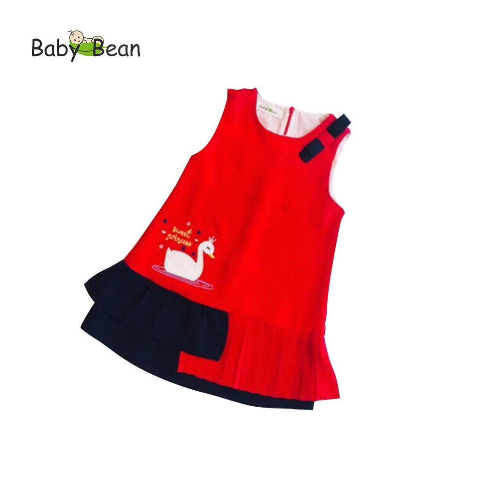 Váy Đầm Đũi thêu Thiên Nga Xếp Ly Bé Gái BabyBean