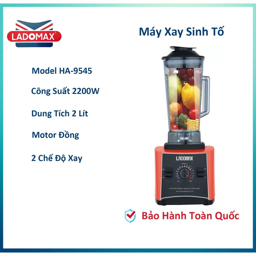 Máy xay sinh tố đa năng Ladomax HA-9545 cối 2 lít công suất 2200W với 8 lưỡi dao có thể xay đá