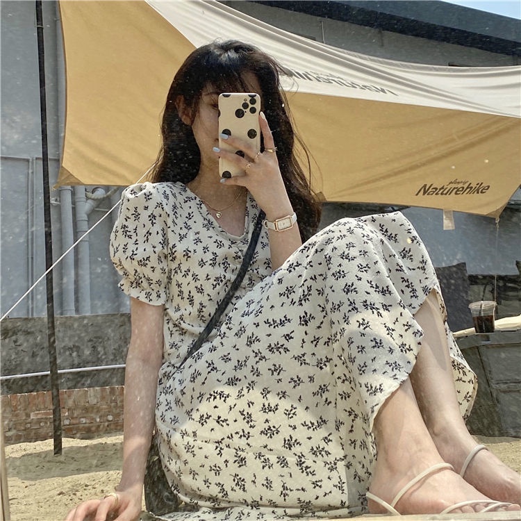 Đầm Hoa Cổ Chữ v Dáng Dài Size Lớn Thời Trang Pháp Thanh Lịch Cho Nữ
