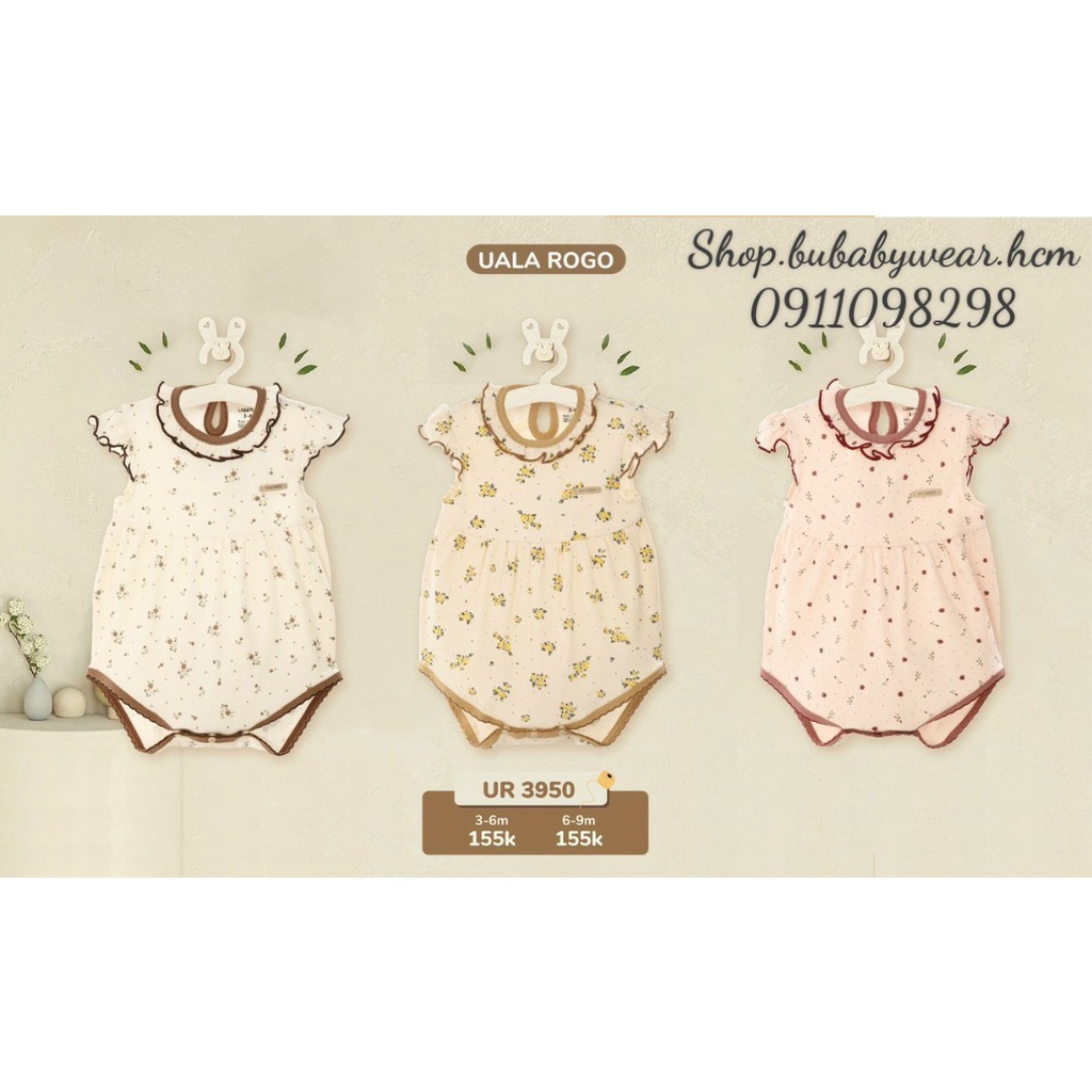 UR3950. Bộ liền UALA & ROGO body sơ sinh bé gái vải cotton thấm hút hè mỏng