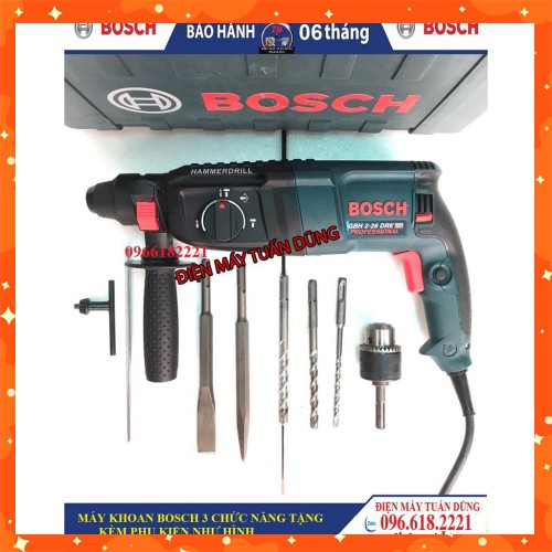 Máy khoan bê tông 3 chức năng Bosh 2_26 800W KÈM ĐẦU KHOAN SẮT, GỖ VÀ 5 MŨI KHOAN, ĐỤC BÊ TÔNG